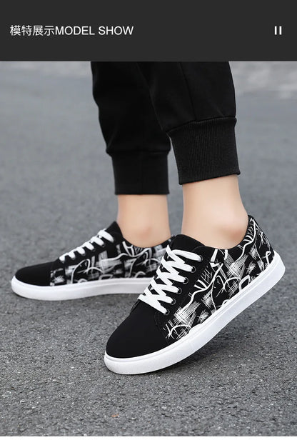 Men's Graffiti-Print Vulcanized Canvas Sneakers