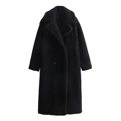 TRAFZA Women's Vintage Wool Blend Long Coat Lapel