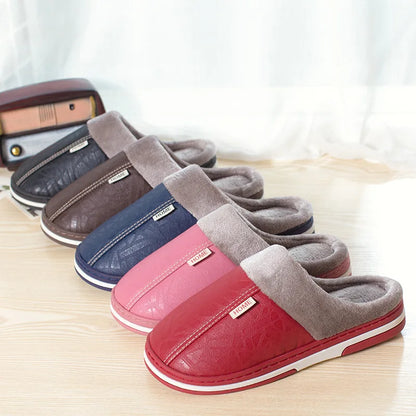 Unisex Waterproof Faux Leather Fluffy Casual Slides - Various Colors