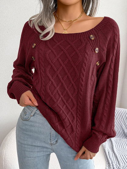 Womens Long Sleeve Knitted  Sweater with Buttons - Various Colors