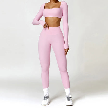 2-Piece Women's Yoga Set: Long Sleeve Bra and Leggings - Various Colors