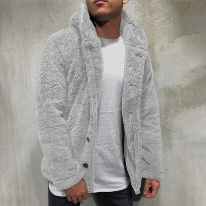 Men's Warm Plush Hooded Cardigan - Long Sleeve