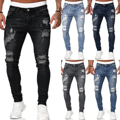 Trendy Vintage Wash Ripped Skinny Jeans for Men - Various Colors