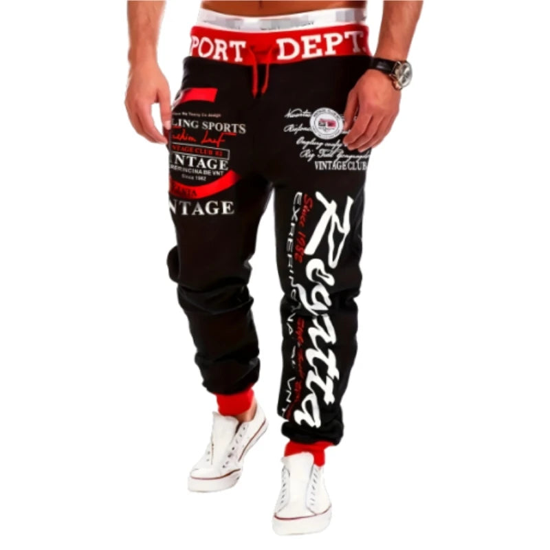 Men's Casual Loose Fit Joggers with Letter Print and Drawstring