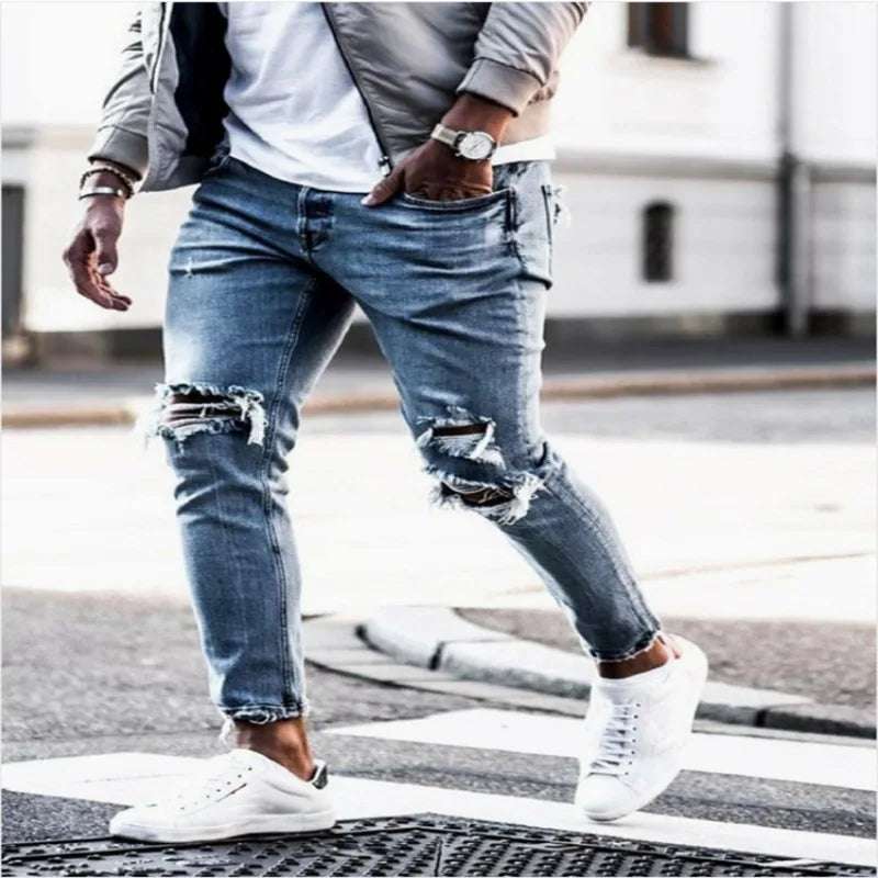 Men's Slim Fit Distressed Denim Stretch Jeans