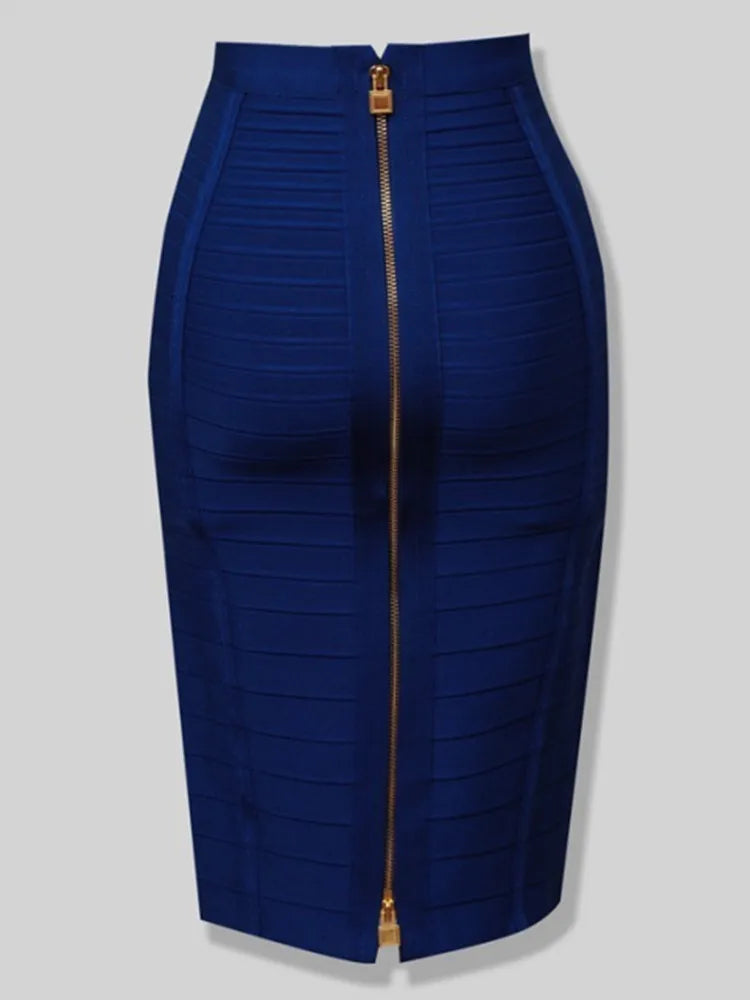 Elastic Bodycon Pencil Skirt with Zipper for Women - Various Colors