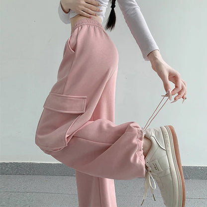 Korean Style High Waist Oversized Wide Leg Joggers for Women - Various Colors