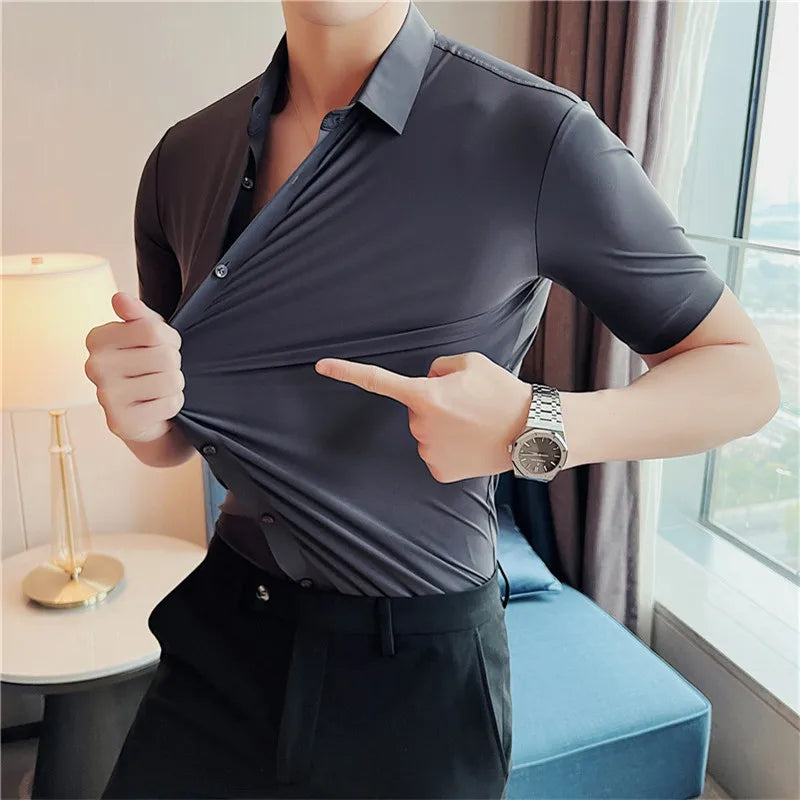 Slim-Fit Seamless Short Sleeve Shirts for Men - High Elasticity Casual Wear