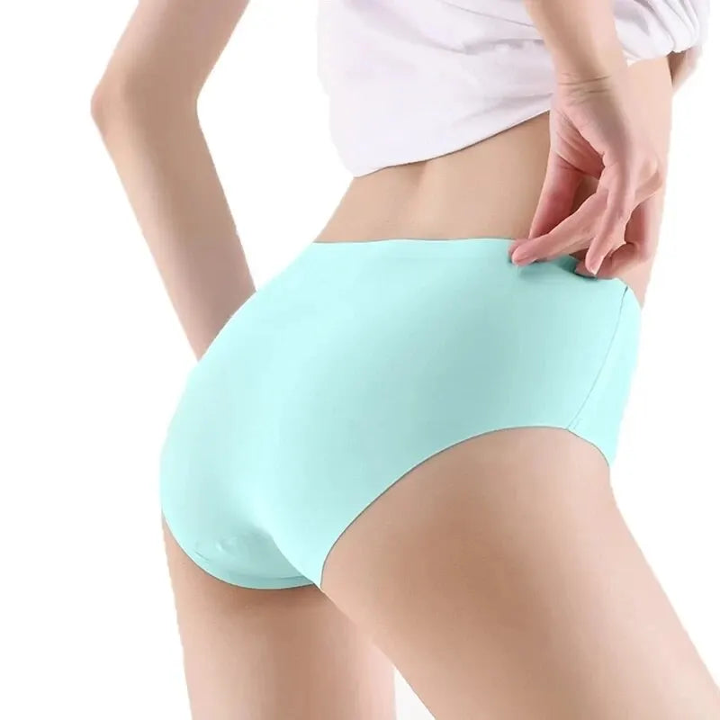 9-Pack Seamless Ice Silk Women's Monochrome Mid-Waist Briefs for Ultimate Comfort