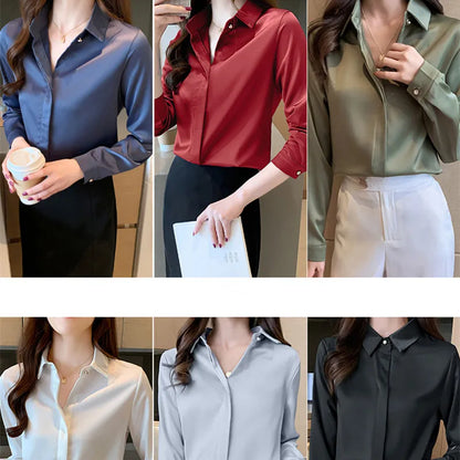 Long Sleeve Satin Shirt for Women - Various Colors