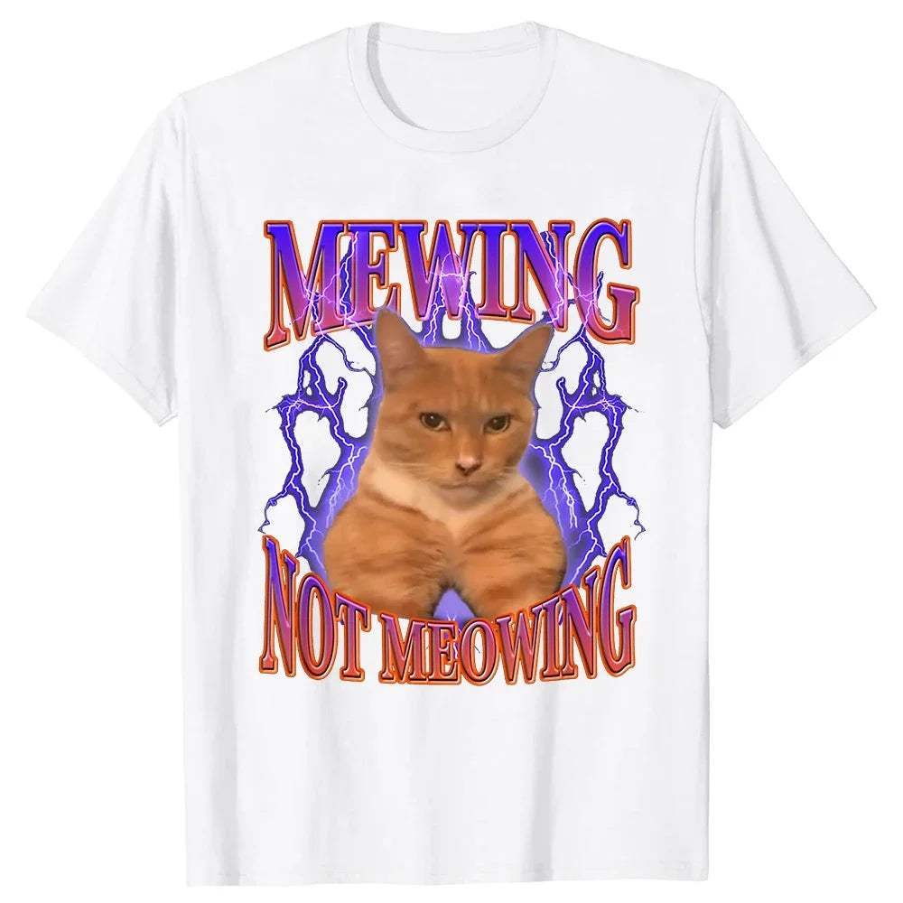 mewing cat t-shirt in white front side