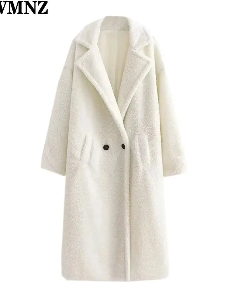 Women's Faux Fur Teddy Coat with Lapel Collar and Pockets