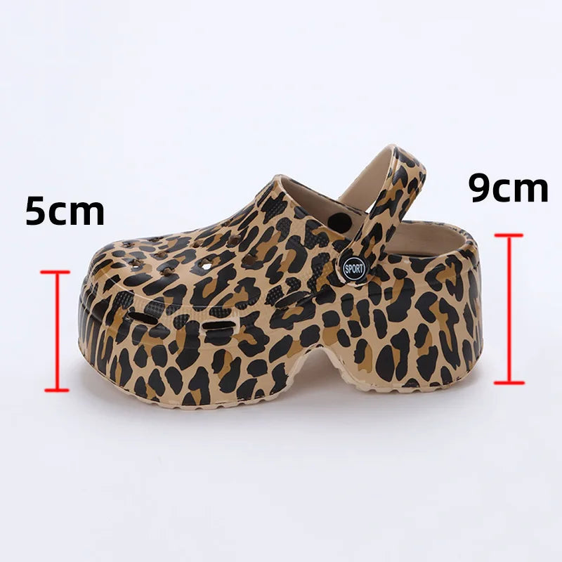 Leopard Print Chunky Platform  for Women – Closed Toe Sandals with Thick Sole