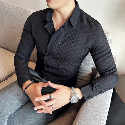 Men's Long Sleeve Slim Fit Striped Shirt - Various Colors