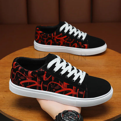 Men's Graffiti-Print Vulcanized Canvas Sneakers