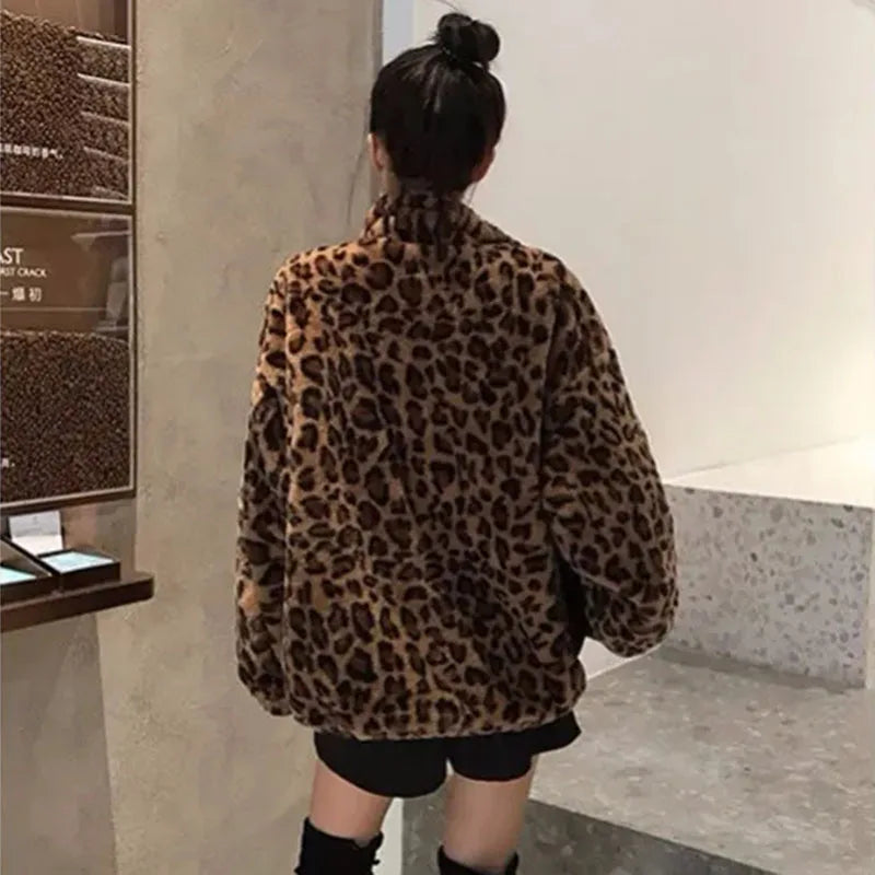 Women's Leopard Print Faux Fur Parka Coat