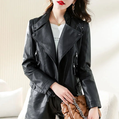 Slim Fit Lace-Up Faux Leather Jacket - Various Colors