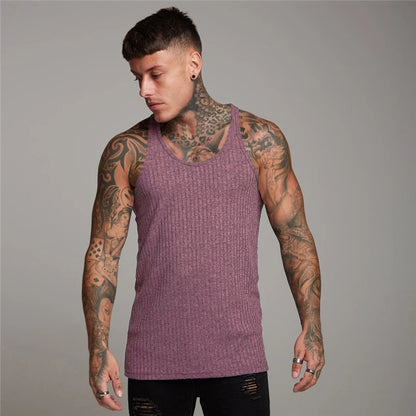 Men's Slim Fit Knitted Tank Tops with Pit Stripes