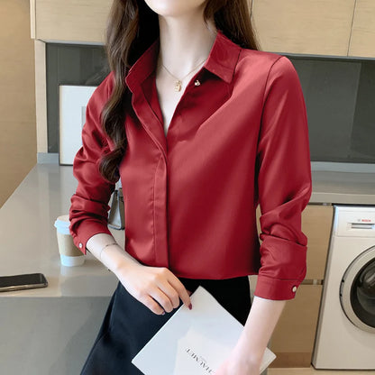 Long Sleeve Satin Shirt for Women - Various Colors