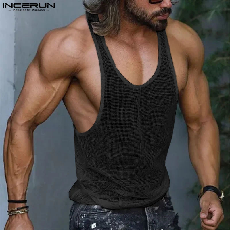 INCERUN Men's Transparent Mesh Tank Top