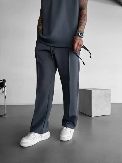 Men's Casual Pants with Single-Line Pleats and Elastic Drawstring Waist