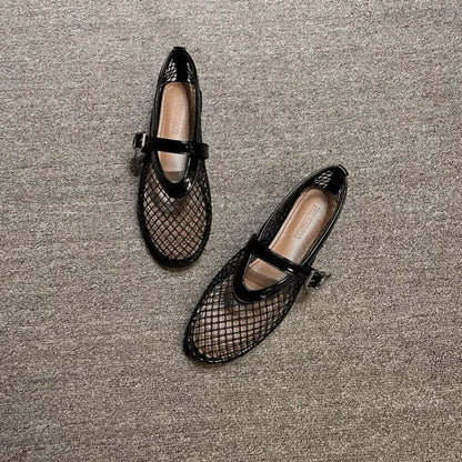 Mesh Design Flats for Women - In Black