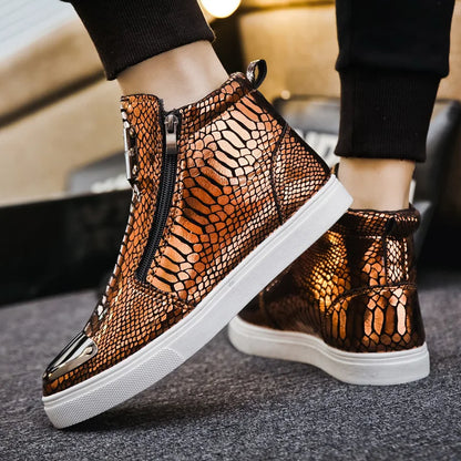 Men's High Top Glitter Faux Leather Sneakers with Zipper