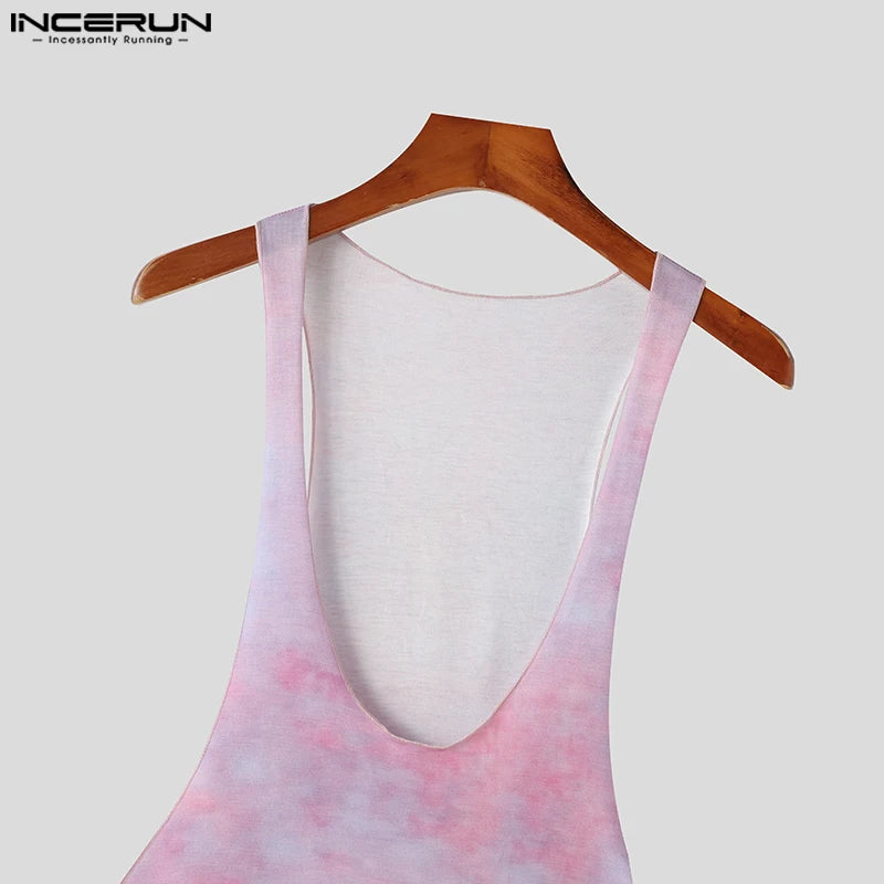 INCERUN Men's Tie Dye U-Neck Tank Top