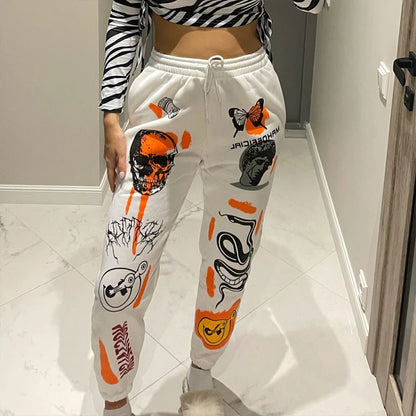 Harajuku Cartoon Skull Print Women’s  Joggers - Streetwear Style