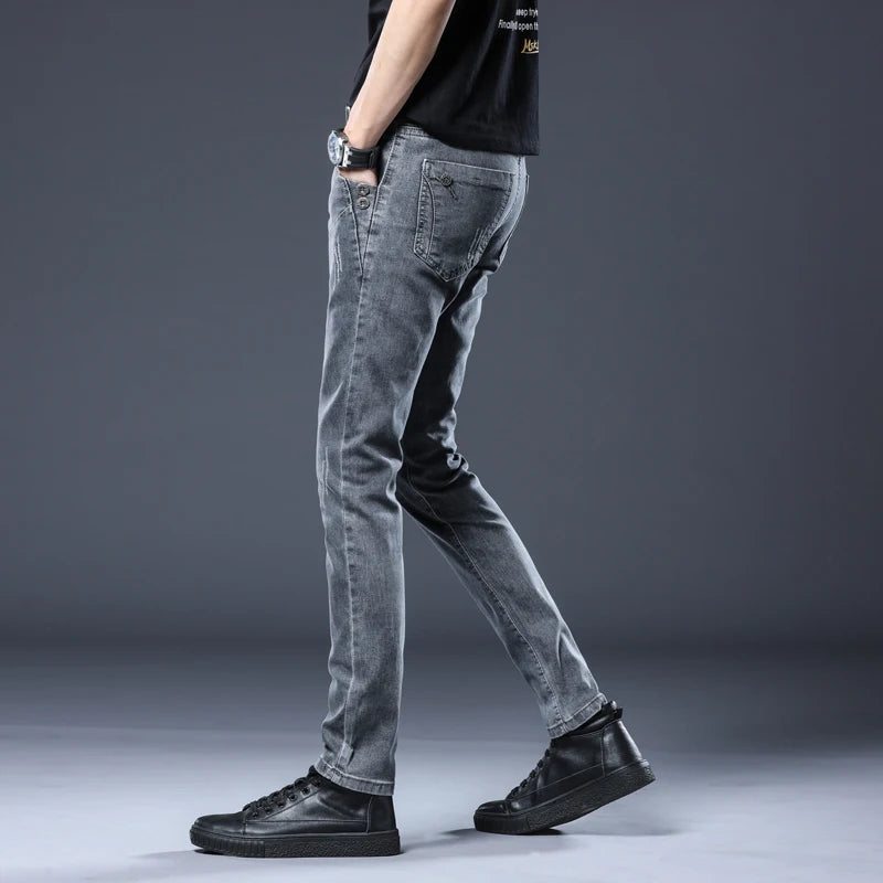 Men's Slim Fit Jeans - Vintage Wash - Elastic Waist Skinny Denim Pants