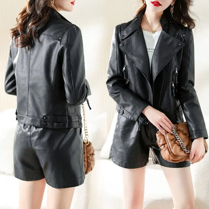 Slim Fit Lace-Up Faux Leather Jacket - Various Colors