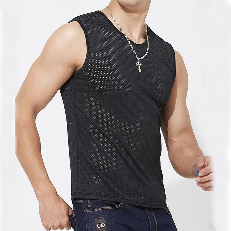 Men's Ice Silk Transparent Mesh Tank Top -  Various Colors