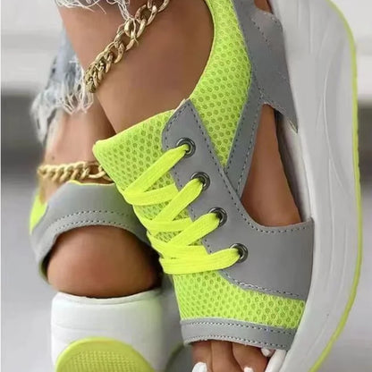 Women's  Chunky Platform Sandals/Sneakers - Comfortable Open Toe Mesh Design