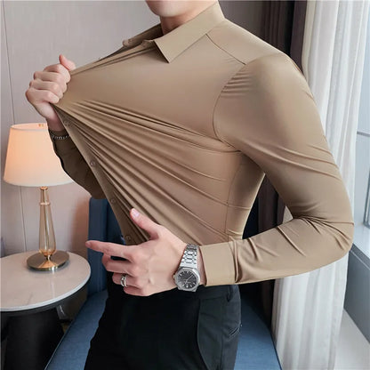 Men's Long Sleeve High Elasticity Seamless Slim Casual Luxury Shirt