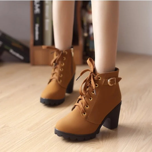 High-Quality Lace-Up Women's Heeled Boots- Various Colors