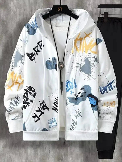 Men's Hooded Jacket with Graffiti Print