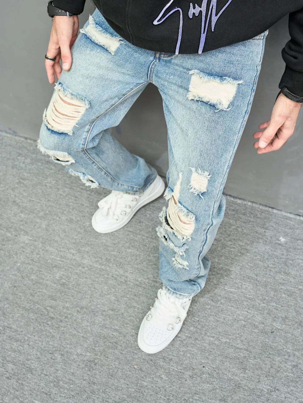 Men's Ripped Straight Jeans - Stylish Casual Denim Streetwear