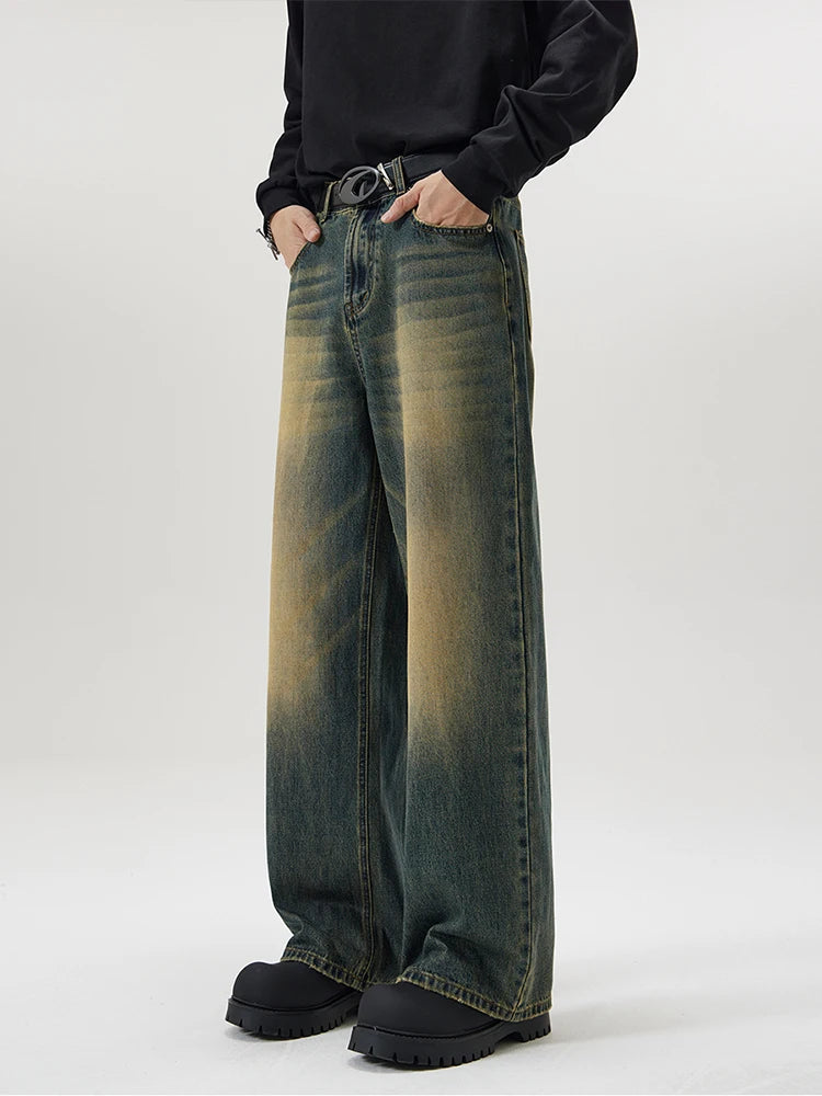 Men's Retro Washed Wide Leg Denim Jeans