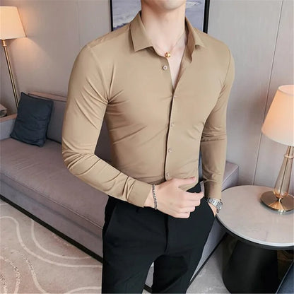 Men's Long Sleeve High Elasticity Seamless Slim Casual Luxury Shirt