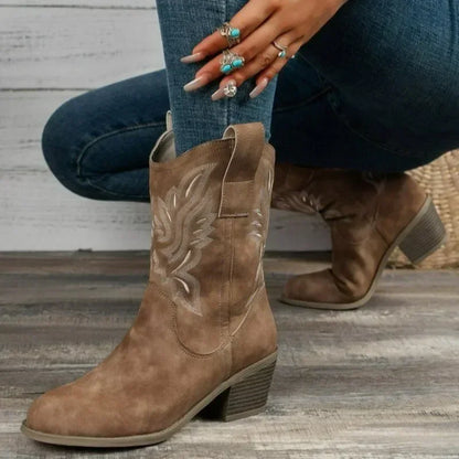 Classic Suede Pointed Toe Wedge Heel Ankle Western Boots