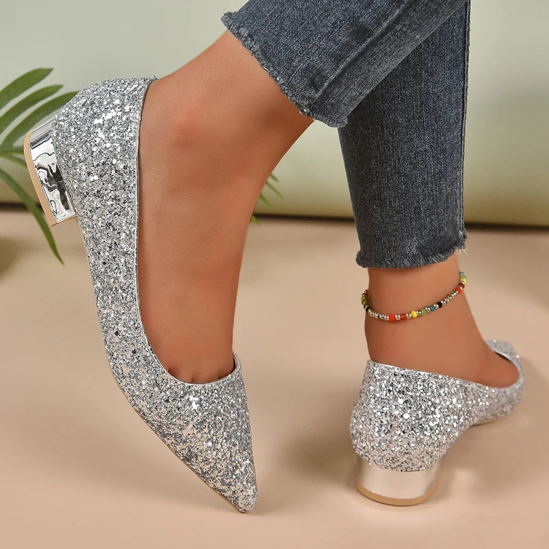 Women’s Shiny Silver Sequin Heels