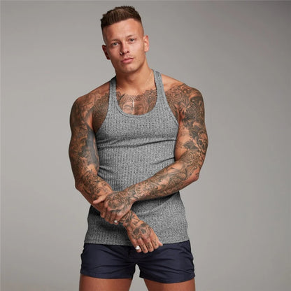 Men's Slim Fit Knitted Tank Tops with Pit Stripes