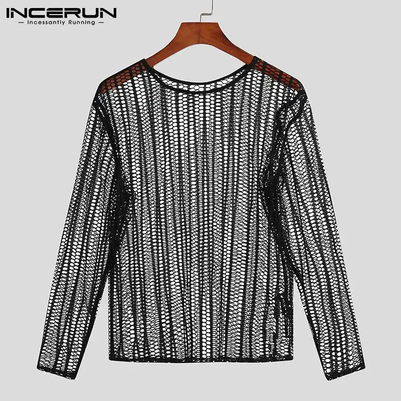 INCERUN Men's Mesh Long Sleeve Transparent Sweater