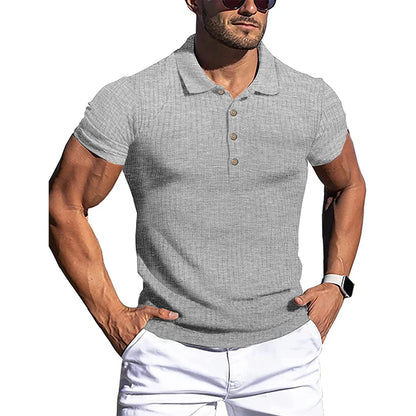 Men's Solid Stripe Short Sleeve Polo Shirt with Stretch - Various Colors