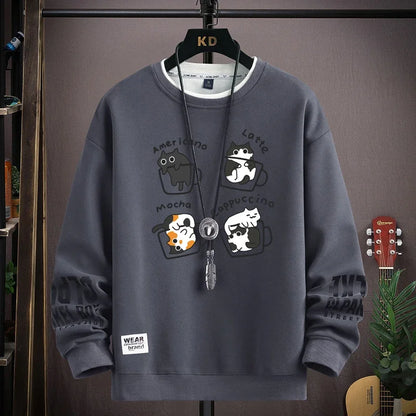 Men's Sweater with Japanese Cartoon Cat Print - Various Colors