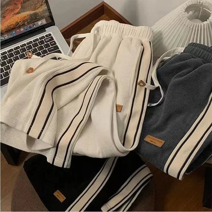 All Striped Corduroy Joggers - Thick High Waist Drawstring Wide Leg Fit