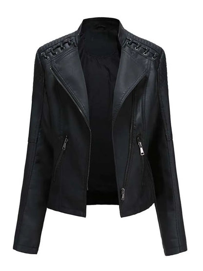 Women's Slim Fit Zipper Faux Leather Jacket - Various Colors