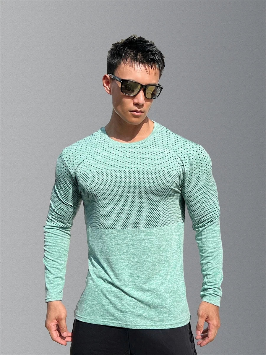 Men's Slim Fit Long Sleeve Athletic Sweater - High Stretch Fitness Top