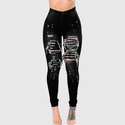 Womens Stretchy High-Waisted Ripped Skinny Jeans