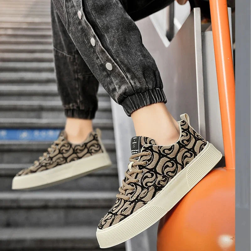 Men's Lace-Up Canvas Sneakers with Graffiti Print